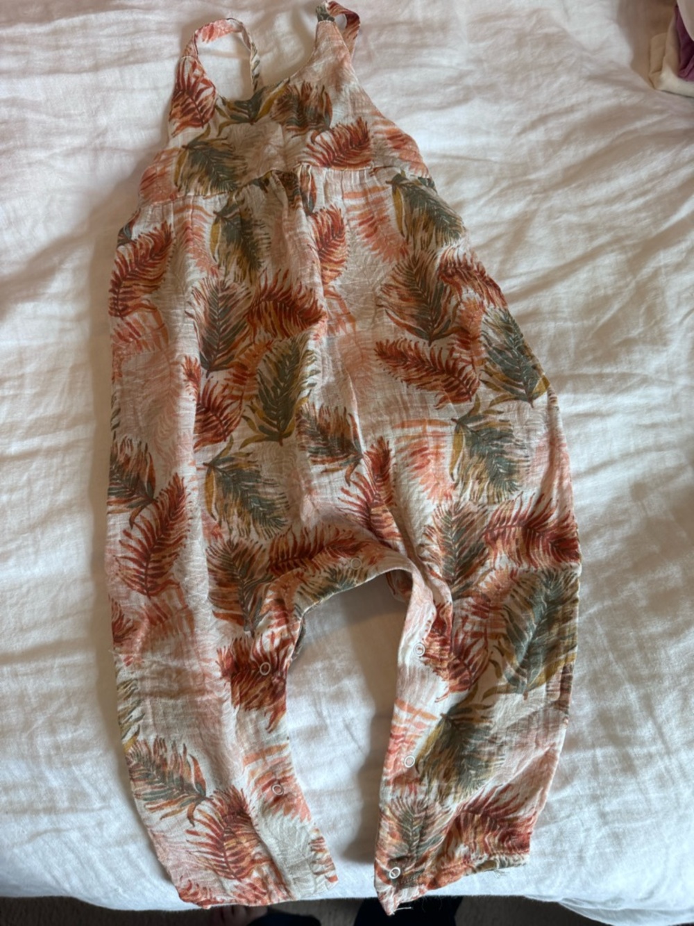 Angel Dear Cream Romper with Pink, Brown & Green Leaf Print